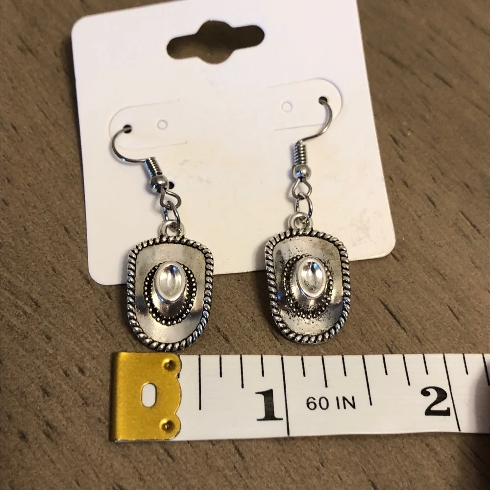 Elegant Silver Tone Cowboy Hat Shaped Dangle Fashion Jewelry Earrings